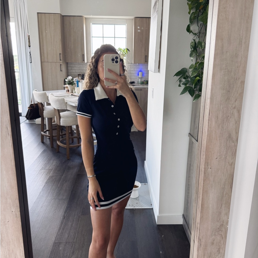 SHEIN Navy Mini Polo Dress with White Trim (Size Small)